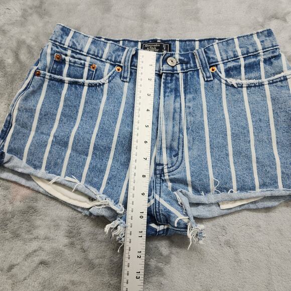Abercrombie & Fitch Shorts Womens 27/4 Blue Striped Annie High Rise Cutoff Denim - Picture 5 of 10